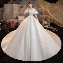Satin main wedding dress 2021 new bridal temperament Shoulders Large Trailing style Superior Texture Palace Wind Summer