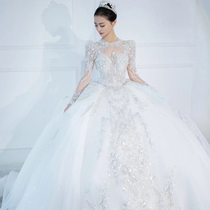 Main wedding dress 2021 new bridal style big trailing heavy work extravagant luxury high level palace windy Herben long sleeve winter