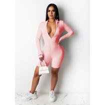 Fitness Turtleneck Knit Rib Bodycon Playsuit Sportswear Long