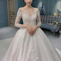 (Star Mu)Long-sleeved sub-main wedding dress Forest department fantasy fairy starry sky thin lace luxury big tail autumn