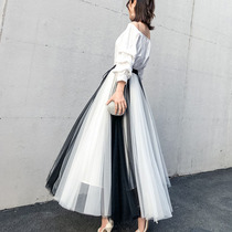 2021 spring and summer new very fairy skirt mesh half-body female student mid-length high waist a-line yarn skirt pleated skirt