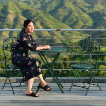 Outdoor table and chair Garden Outdoor folding tea table chair Wrought iron three-piece set Balcony Simple leisure combination small coffee table