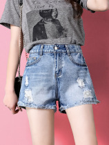 Broken jeans female tall waist thin Han version loose 2023 new summer thinner wide-legged hot pants tide