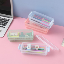 Transparent stationery box ins tide double-layer large capacity Korean version of net red pen bag student plastic girl simple pencil box