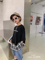 2022 small-pose splicing T-shirt sleeve head loose round collar