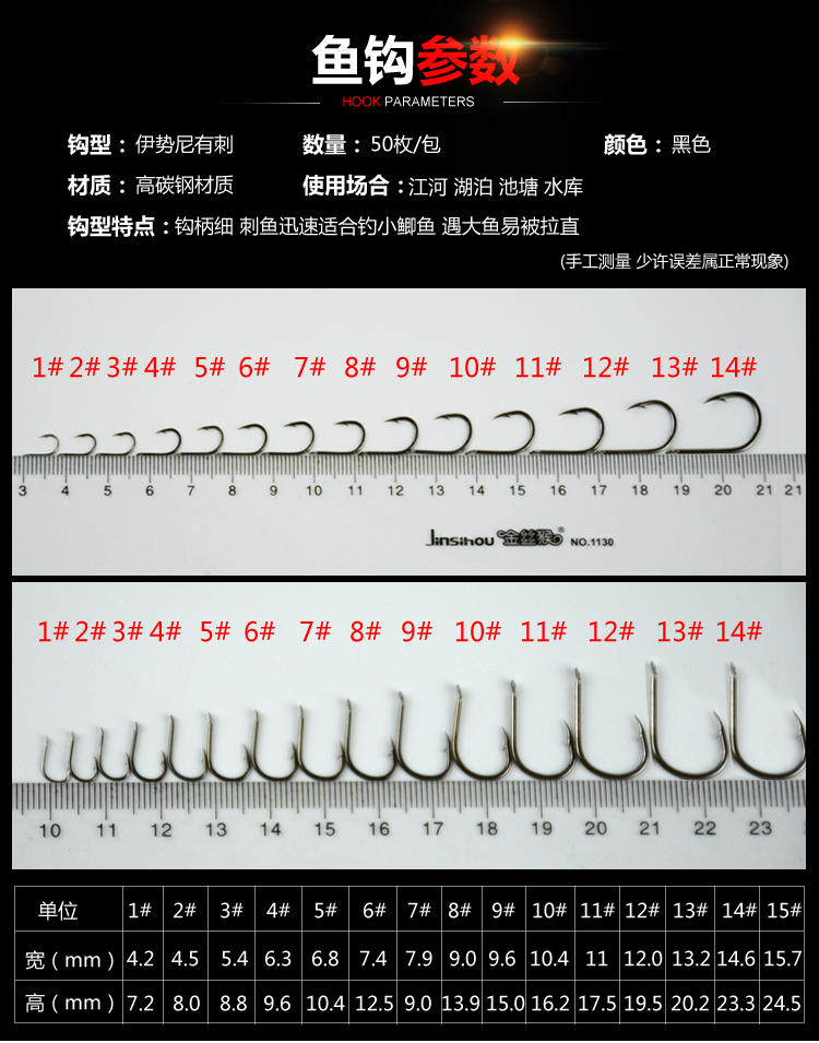 50枚散装鱼钩新关东伊豆伊势尼散装有倒刺无倒刺_7折现价2元