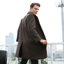 Dad woolen coat mens winter wool coat mid-length business casual plus velvet thickening middle-aged and elderly windbreaker men