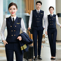 Male and female the same stewardess uniform business suit suit Flight attendant pilot performance uniform Air young vest overalls Female