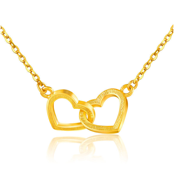 赛菲尔黄金项链足金9999金吊坠双心扉锁骨链女款套链女友圣诞礼物