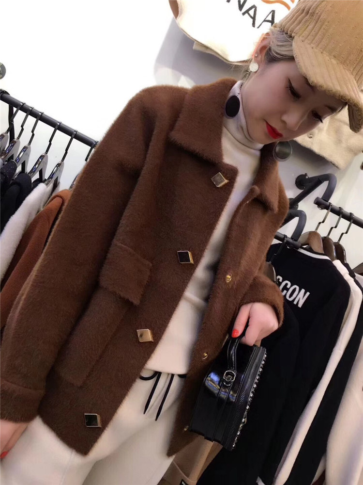 2017秋冬装新款欧洲站仿水貂毛小外套开衫水貂绒外套女短款毛毛绒