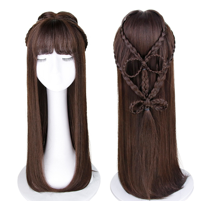 Wig women&apos;s long straight hair full head suit wig girl&apos;s ancient costume plaited hair air banged wig set