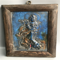 Home living room decoration hanging painting antique jade turquoise old solid wood frame porcelain panel screen mural Guanyin