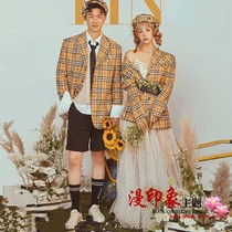 Shadow Building Wedding Gown Photo Lovers Photo Themed Clothing Youthful Campus Literature & Art Plaid Mix Suit Suit