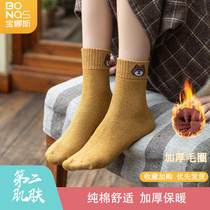 Terry socks womens thick tube socks warm winter wool floor socks plus velvet cute cotton plush ins tide