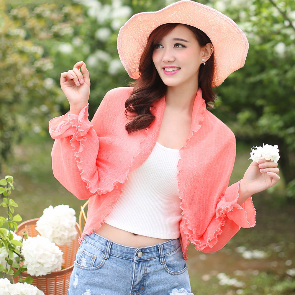 雪纺防晒小披肩夏季女丝巾骑车开车遮阳披肩学生空调衫防晒衣斗篷