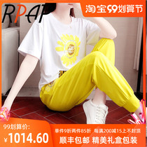 RPAP sports suit womens summer new fashion foreign style small Daisy casual versatile short sleeve round neck running two-piece set