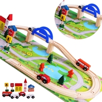Children with track car toy train assembly set Wooden building blocks Puzzle force brain girl boy