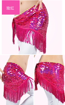 New belly dance sequin triangular scarf long fringe waist towel melon seed slice hip scarf belly dance waist bandage waistband