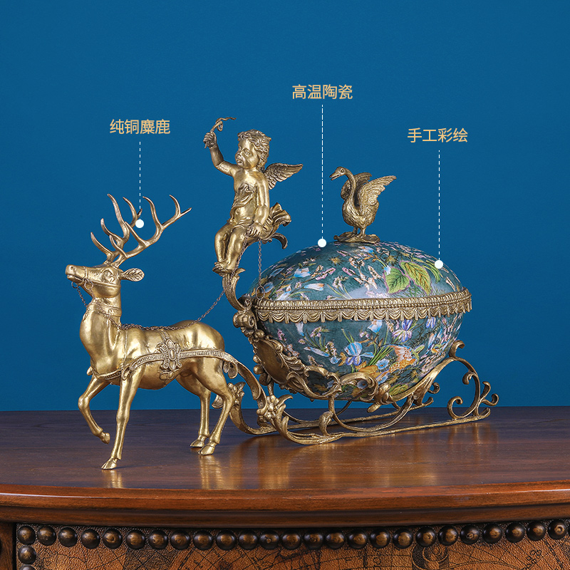 Furnishing articles household act the role ofing is tasted high - grade copper with porcelain deer cart store content box cover European American villa living room porch decoration