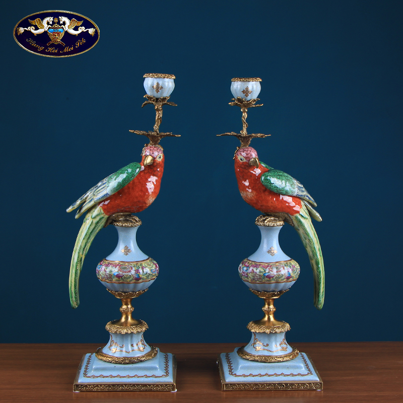 European creative parrot candlestick single - head ceramic decoration American home decoration based holders sitting room porch place