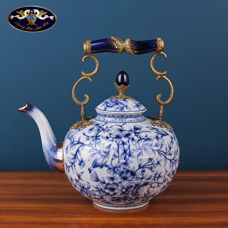 Ou mention of blue and white porcelain ceramic pot sitting room tea table furnishing articles high - grade soft is the new Chinese style household act the role ofing is tasted porch decoration
