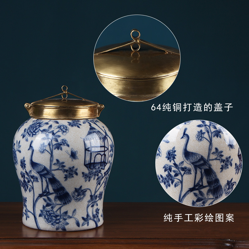 Europe type restoring ancient ways ceramic storage tank with cover pure copper of new Chinese style household act the role ofing is tasted the sitting room porch the general pot of furnishing articles