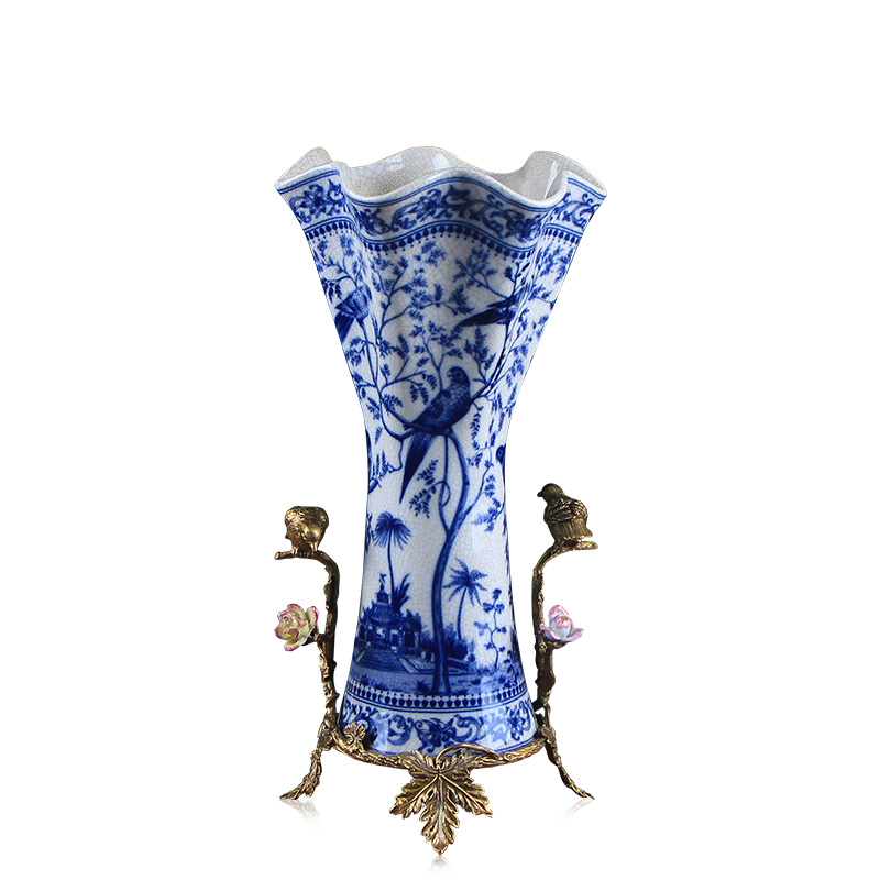 New Chinese style flower decoration handicraft sitting room home furnishing articles Europe type restoring ancient ways of blue and white porcelain vase flower decorations