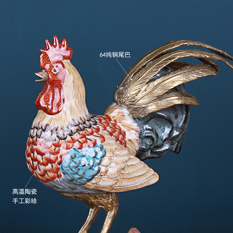 European rural coloured drawing or pattern with copper rooster furnishing articles trumpet American sitting room ceramics handicraft home decoration