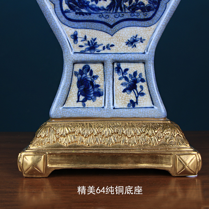 Blue and white vase neo - classical European ceramic inlaid copper handicraft furnishing articles flowers in the sitting room porch soft outfit example room