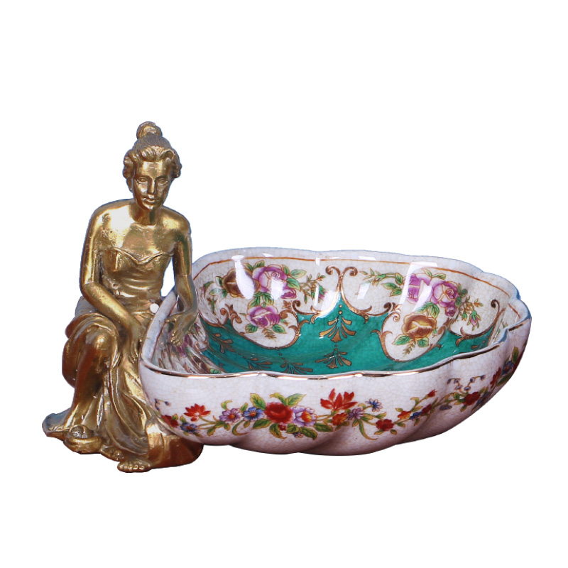 Furnishing articles of key-2 luxury European - style dry fruit tray ceramic sitting room tea table American creative household candy seeds snacks to receive dish