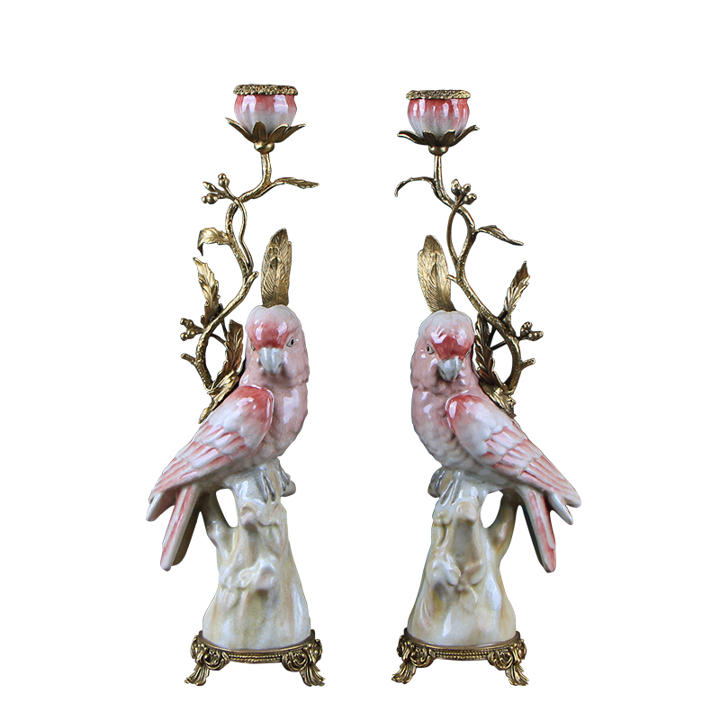 European parrot candlestick retro American creative home furnishing articles soft ceramic based cup handicraft ornament