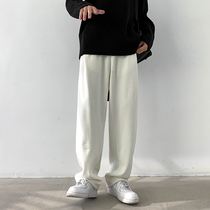 Thick pants mens loose straight casual pants Tide brand toe sports pants winter New style plus velvet gray pants