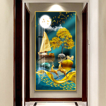 Entrance Gate Home Decor Painting Vertical Living Room Light Luxury Hanging Painting Modern Minimalist Aisle Stereo Crystal Diamond Wall