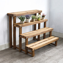 Solid wood flower shelf anti-corrosive wood stepped indoor strip multi-meat flower shelf Balcony Living Room Shelf with multiple floors