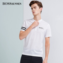 BOSSsunwen Mens Business Short sleeve T-shirt Casual V-neck Pullover T-shirt Business slim mens T-shirt