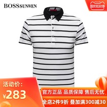 BOSSsunwen lapel stripe short sleeve T-shirt men 2021 summer new business leisure mulberry silk polo shirt