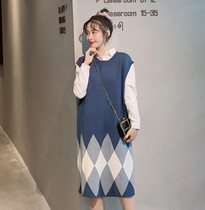 Pregnancy Woman Dress Spring Autumn Style Fashion Outdoor Korean version Knitted Geometric Macchia Skirt Autumn Winter style Loose Inner Hitch Undershirt Winter