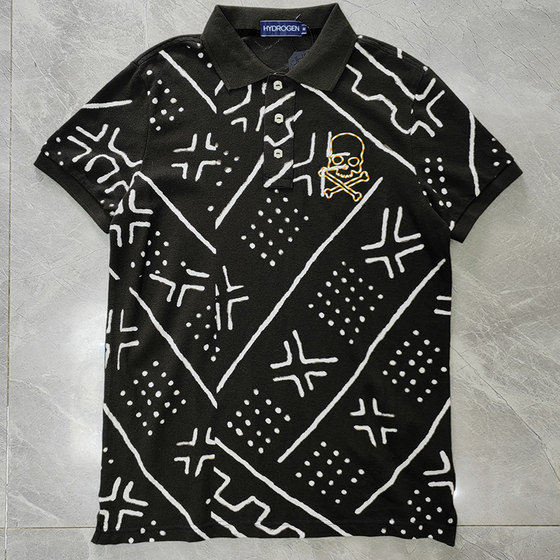 hydrogen genuine summer men's short -sleeved Polo shirt pure cotton print skull lapel all cotton tide top hydrogen genuine summer men's short -sleeved Polo shirt pure cotton print skull lapel all cotton tide top
