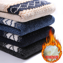 Mens sweater round neck velvet thickened mens autumn and winter youth Korean version of the trend casual handsome mens knitwear