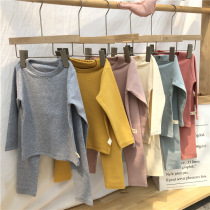 Children's pajamas fall winter new female baby solid color set for boys and girls cotton long sleeve soft home clothing two-piece set