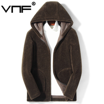 Leather and hair men Haining real wool winter hooded fur coat short leather jacket cashmere coat tide