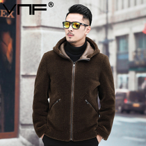 Double-sided cashmere fur coat mens wool coat short hooded jacket lamb fur winter