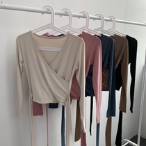 Long sleeve top ballet dress female strap V collar teacher short style dance dress modern dance costume dance practice uniform