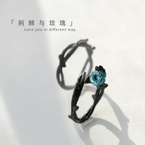 Flower bud original thorn rose ring A pair of men and women personality niche open index finger tail ring Couple ring sterling silver