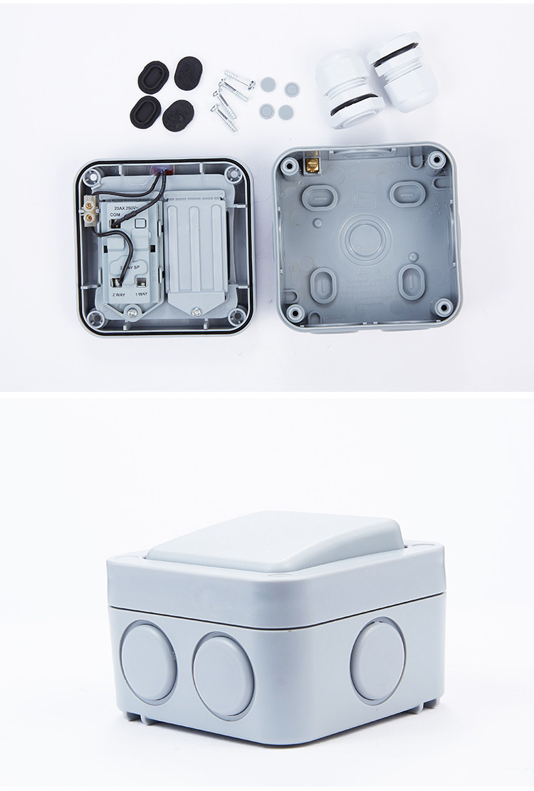 户外防水开关室外花园工地ip66单控双控带指示灯明装防雨开关家用