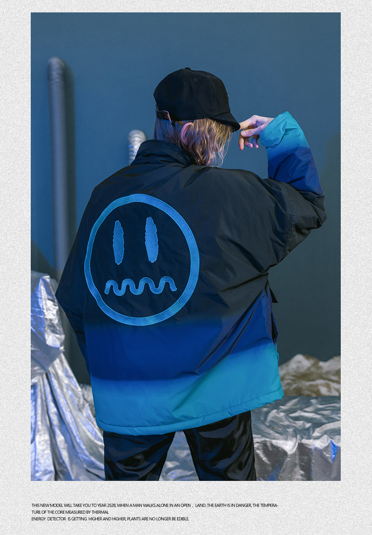 beaster 冬季2018新款渐变色鬼脸情侣潮牌嘻哈棉服外套