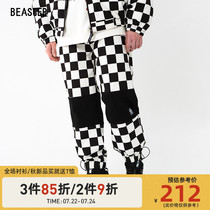 BEASTER x VOVAVI joint trousers mens checkerboard casual fashion drawstring pants retro trend stitching