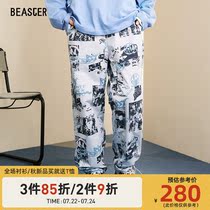 BEASTER LITTLE DEVIL Smiley slacks Old pattern Street trend print fashion foot drawstring pants