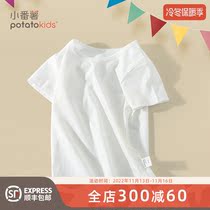 Little sweet potato childrens thin T-shirt pure white boys and girls long-sleeved short-sleeved baby cotton loose bottoming shirt