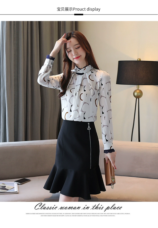 2021 mùa thu mới của phụ nữ áo pull cổ đứng dài tay áo sơ mi dưới cùng của phụ nữ mùa xuân nối ren áo sơ mi voan trắng - Áo sơ mi chiffon ren